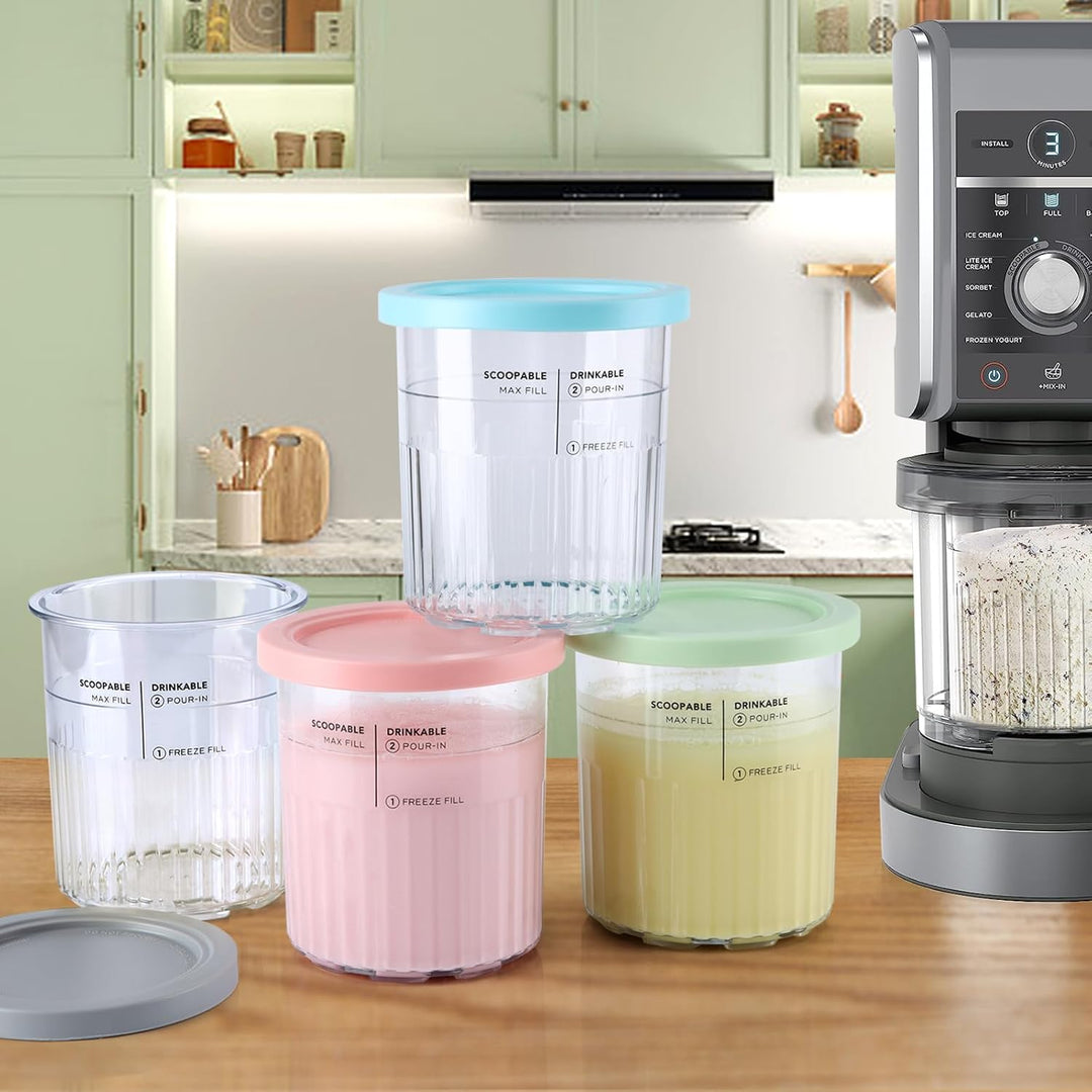 PCTTOIL 4 Stück Eiscremebehälter und Deckel kompatibel mit Ninja Creami Deluxe Ice Cream Makers NC50