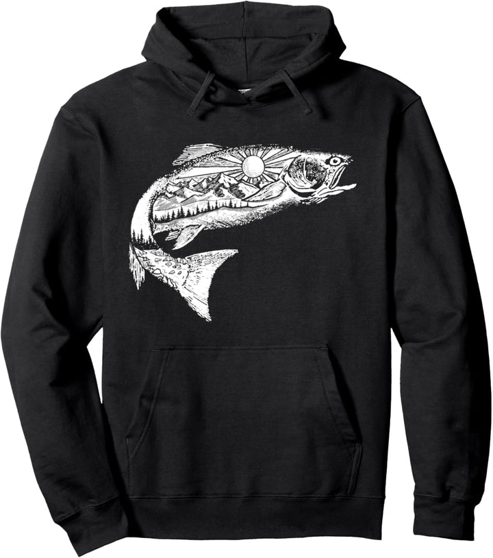 Trout Outdoor Illustration Series - Simple White Sketch Pullover Hoodie