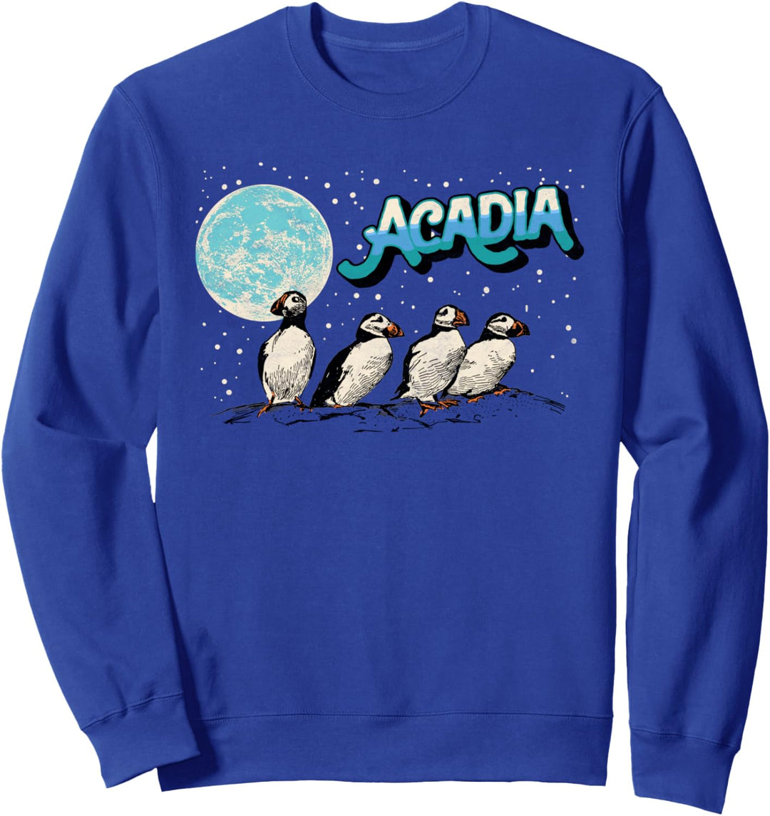 Acadia Puffin Birds at Night Maine Wildlife & National Park Sweatshirt