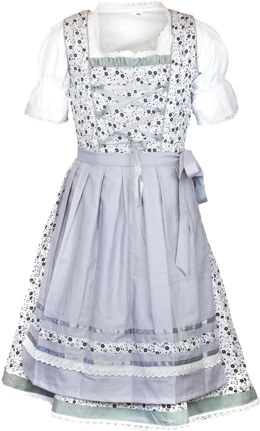 MS-Trachten Kinder Dirndl Trachtenkleid Mädchendirndl Mimi 3 teilig 128 Silber, 128 Silber