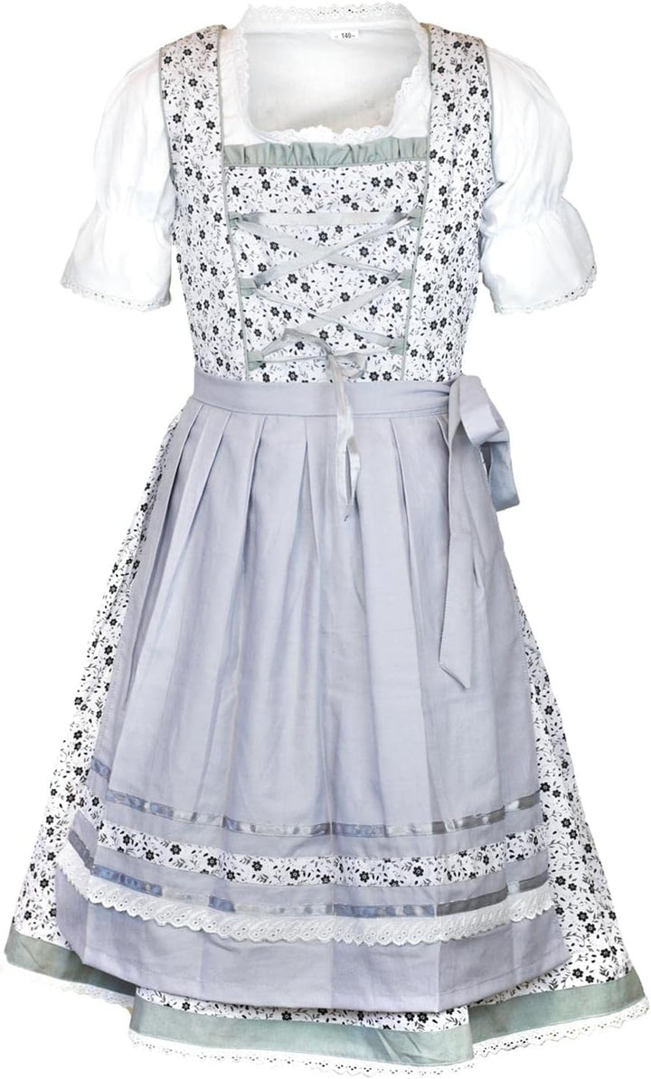 MS-Trachten Kinder Dirndl Trachtenkleid Mädchendirndl Mimi 3 teilig 128 Silber, 128 Silber