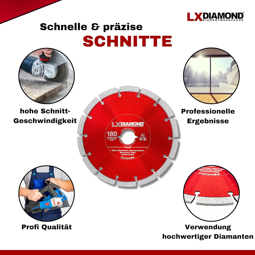 LXDIAMOND 3x Diamant-Trennscheibe 180mm - kompatibel mit Lamello Tanga DX200 Fensterfräse Montagefrä