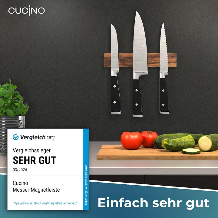 CUCINO Messer Magnetleiste selbstklebend - Vergleichssieger mit extra starkem Magnet - Einfache Mont