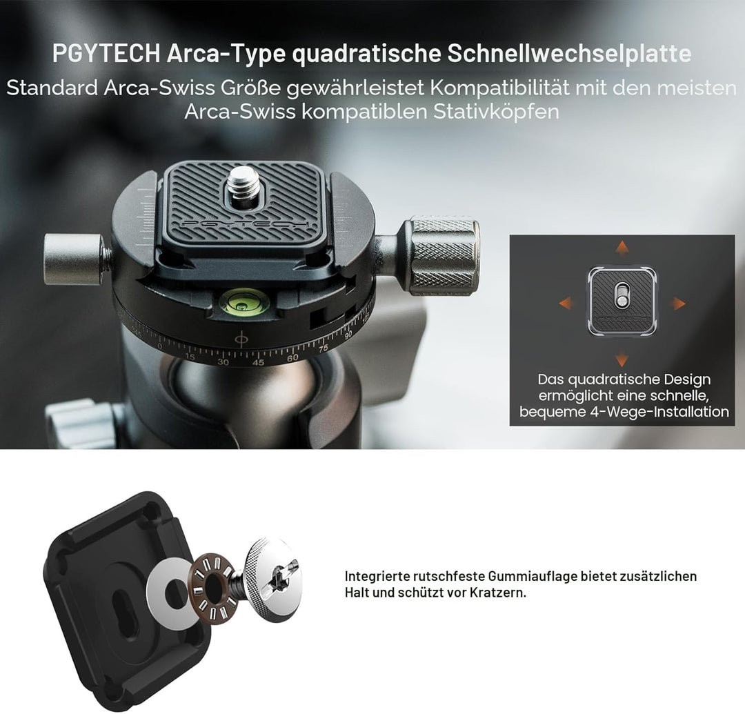 PGYTECH Arca-Swiss V2 Schnellwechselplatte & Klemme, mit 1/4"- bis 3/8"-Schraubgewinde für Sony/Niko