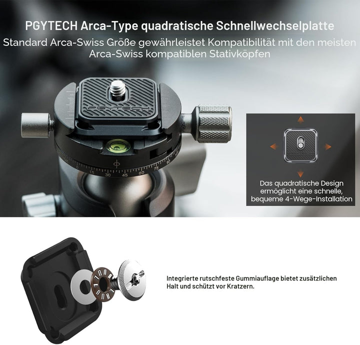PGYTECH Arca-Swiss V2 Schnellwechselplatte & Klemme, mit 1/4"- bis 3/8"-Schraubgewinde für Sony/Niko