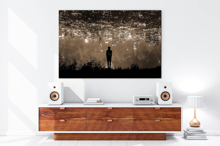 deyoli Neon Stadt bei Nacht Format: 80x60 Effekt: Sepia als Leinwandbild, Motiv fertig gerahmt auf E