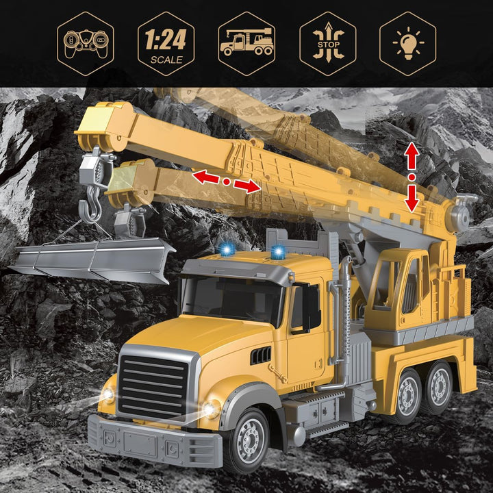 Remote Control Crane Truck Toy for Boys - RC Crane Truck with Light & Sound, 6 Channel Construction