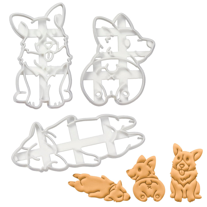 3er Set Corgi Ausstechformen (Corgi Hinterteil, Glücklicher Corgi und Müder Corgi), 3 Teile, Bakerlo