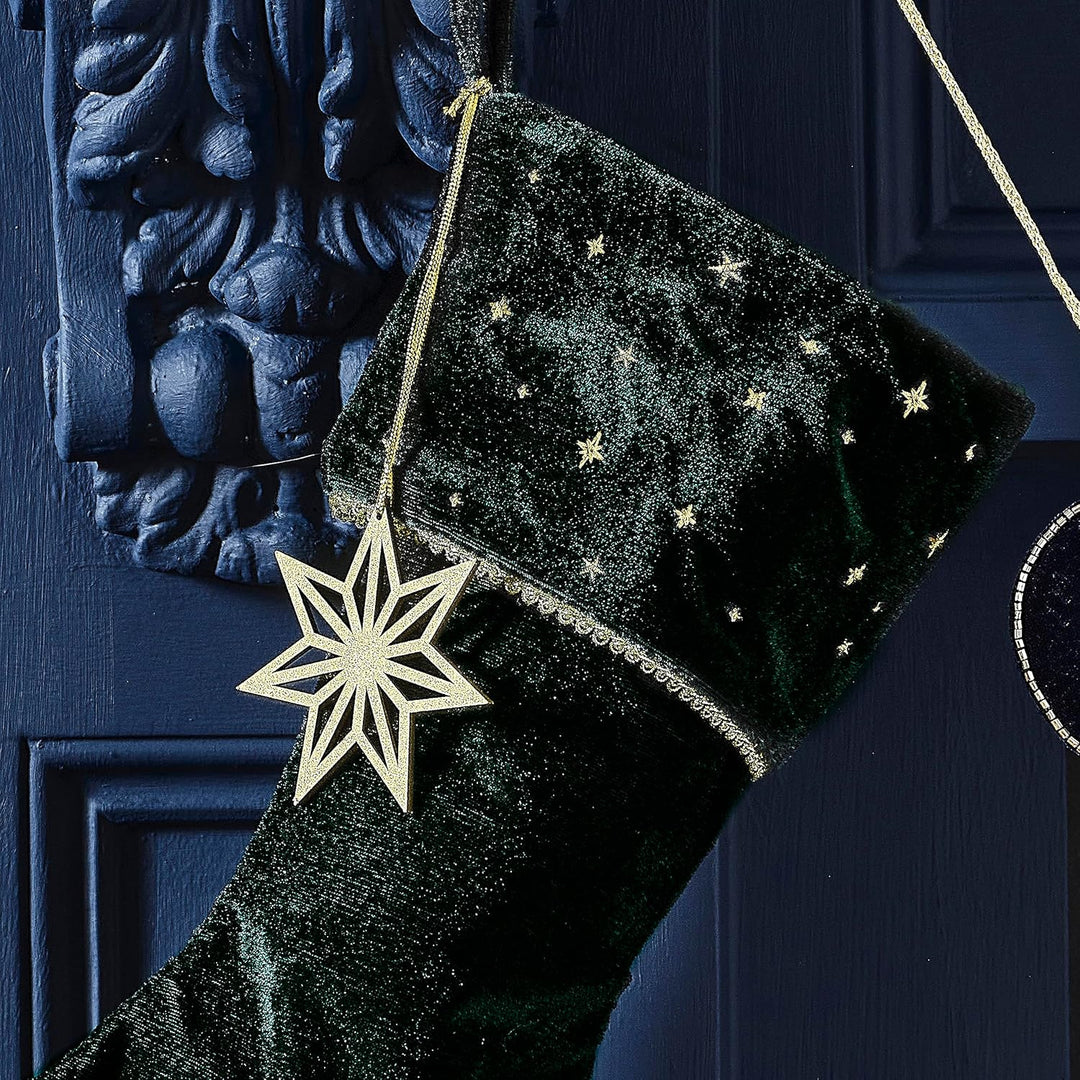 Ginger Ray Green Velvet Embroidered Weihnachtsstrumpf mit Charme Kamindeko Grüner Strumpf, Grüner St