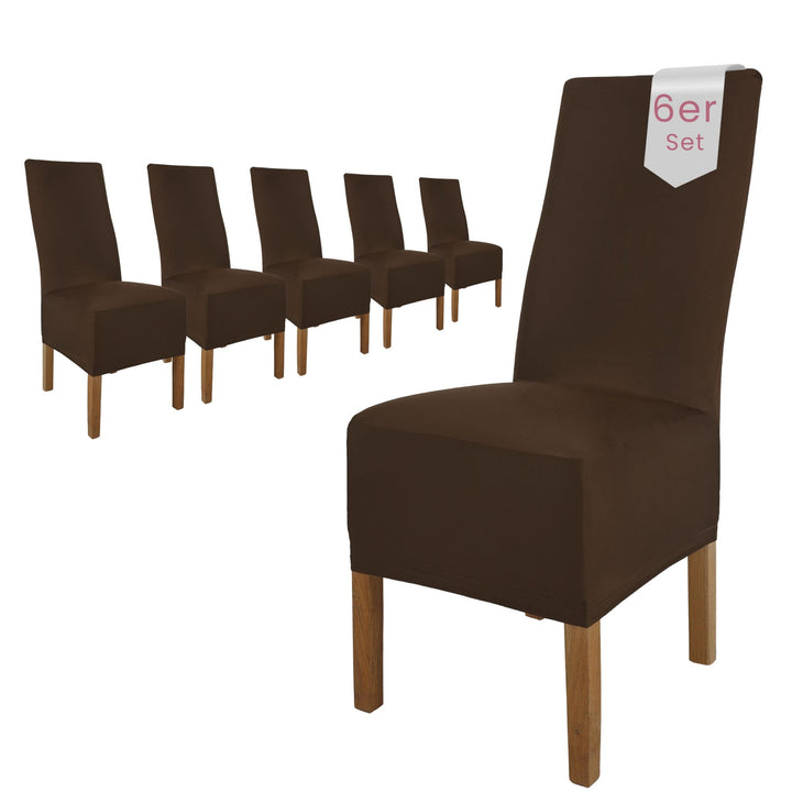 SCHEFFLER-Home Stuhlhussen 6er Set Lena Braun/elastische und langlebige Hussen für Stühle/Robustes F