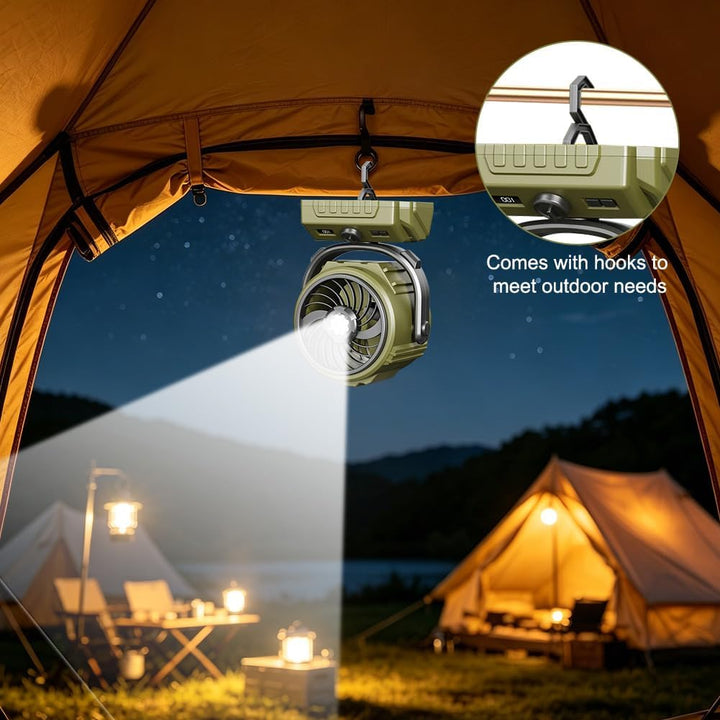Camping Ventilator, Akku Ventilator mit Fernbedienung/LED Licht/270° Drehung, Tischventilator mit Ha