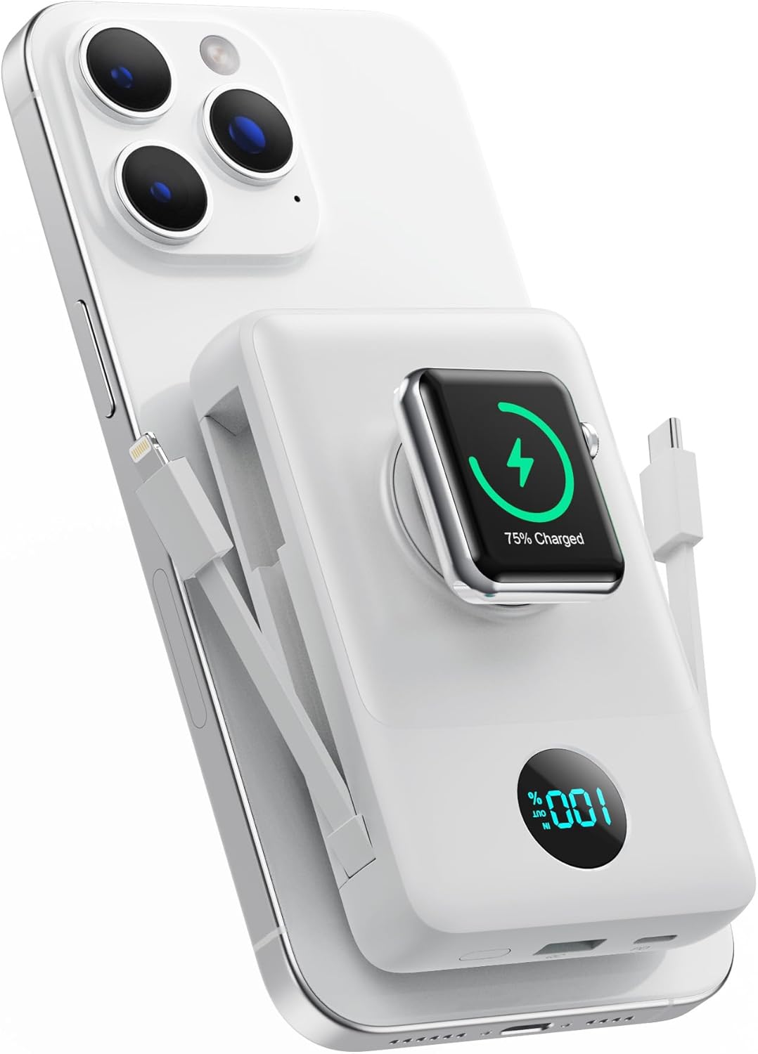 Magnetische Power Bank mit Ladekabel für MagSafe, 10800mAh Wireless PowerBank mit i-Watch Ladegerät,