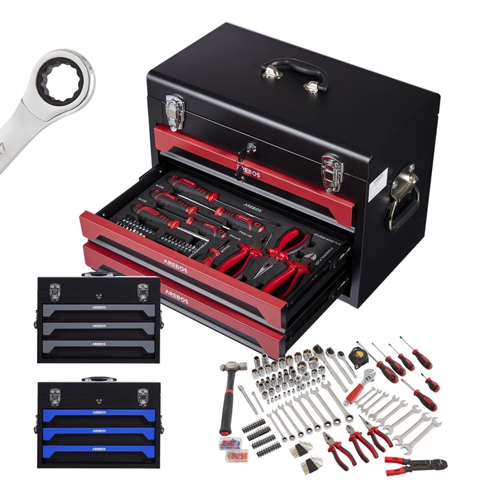 Arebos Werkzeugkoffer inkl. 172-tlg. Werkzeugset aus Chrom Vanadium Steckschlüssel Set | für Haushal
