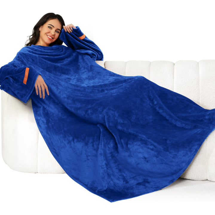 Winthome Decke mit Ärmeln, Kuscheldecke Weich Warm Flauschig, Tragbare Decke mit Klettverschluss und