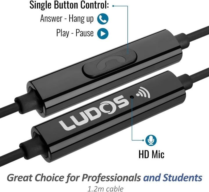 LUDOS Clamor 2 Pro Kopfhörer In Ear Ohrhörer mit Kabel und Mikrofon, 5 Jahre Garantie, Kristallklare