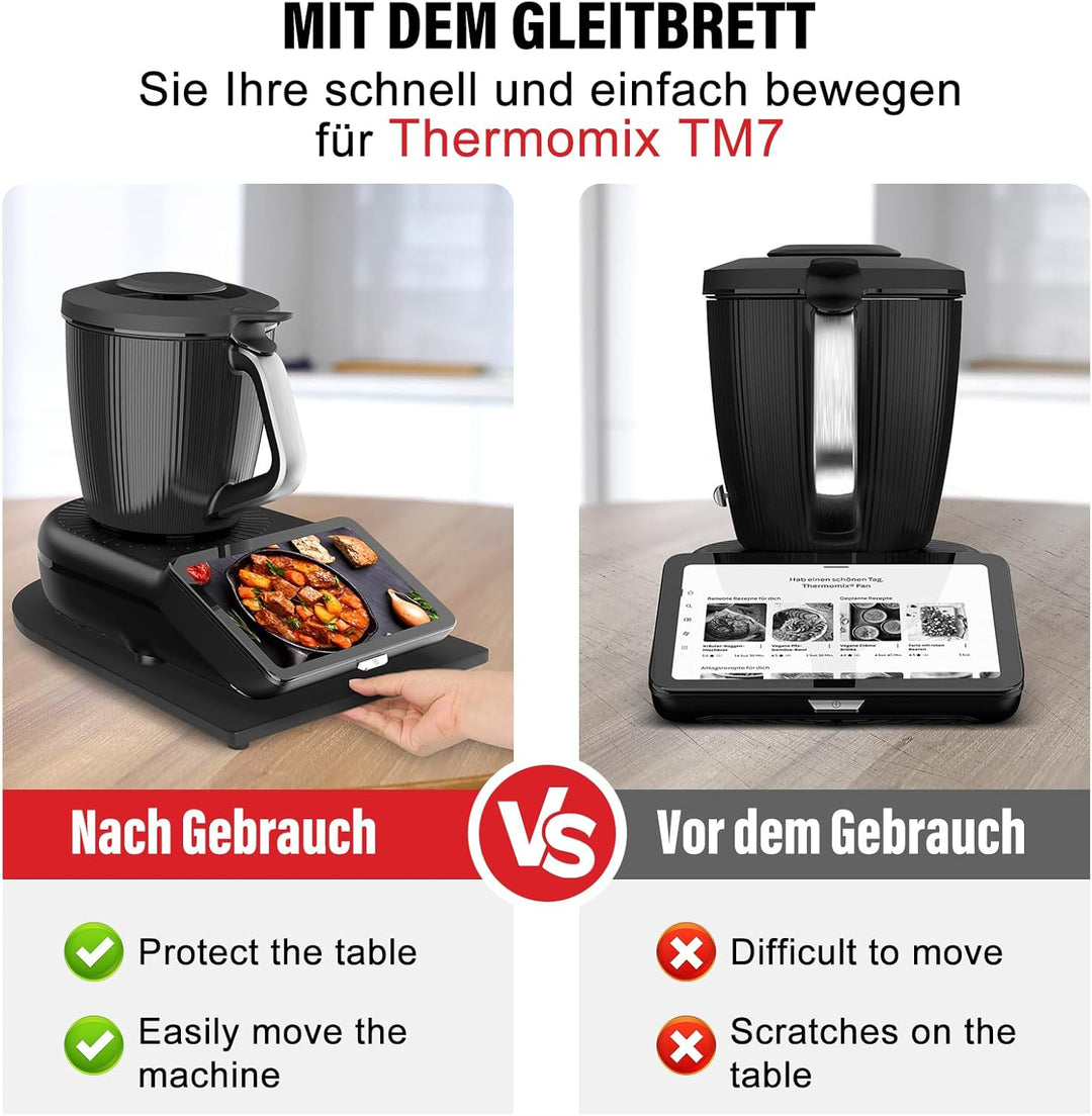 Bambus Gleitbrett für Thermomix TM7 mit 360° Rollen, Müheloses Verschieben des TM7 Hochwertiger Roll
