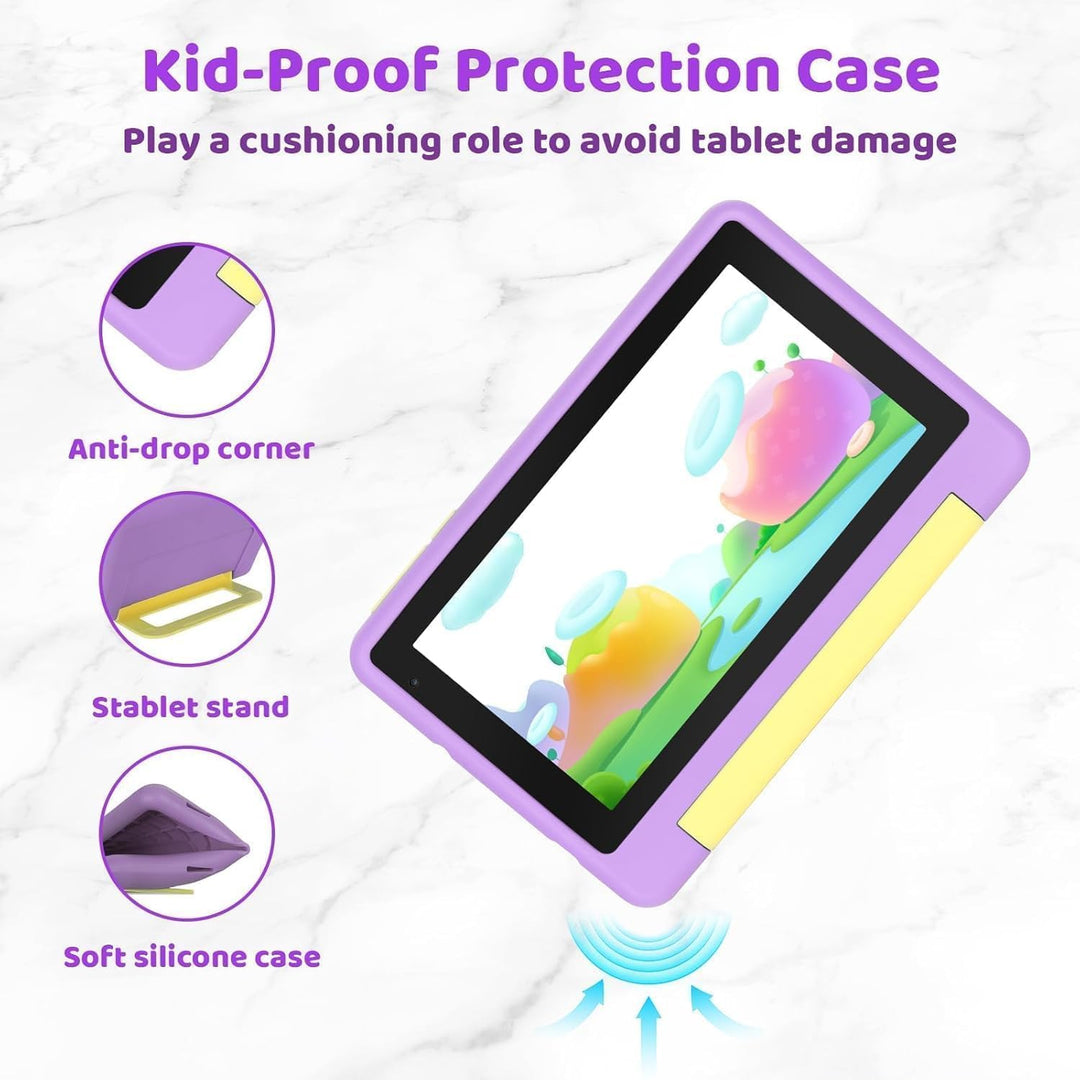 7 Zoll Kinder Tablet mit Hülle, Android Tablet für Kinder, 8GB+64GB(128GB TF Expand), 1024x600 HD Di