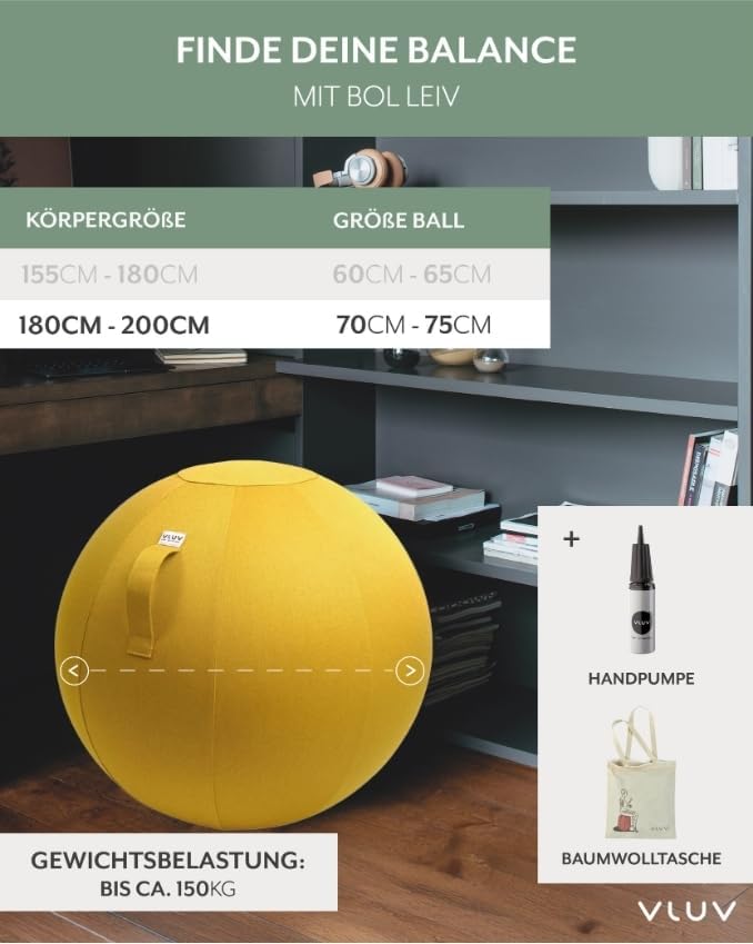 VLUV BOL LEIV Stoff-Sitzball, ergonomisches Sitzmöbel für Büro und Zuhause, Möbelbezugsstoff, robust