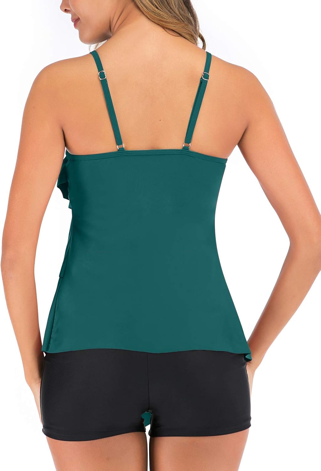 FLYILY Damen Zwei Stücke Tankini Rüschen Volant Geschichtet Bademode mit Boy Legs Shorts Rüschen Gro