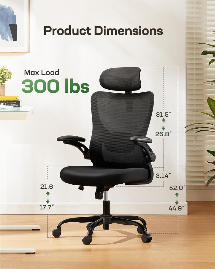 Marsail Bürostuhl Ergonomisch Schreibtischstuhl mit Verstellbarer Kopfstütze Lendenwirbelstütze und