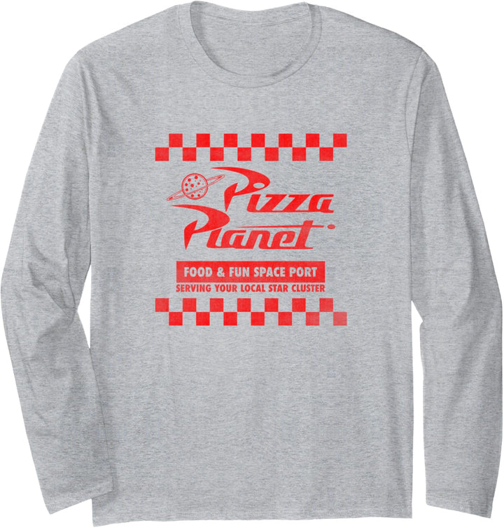 Disney Pixar Toy Story Pizza Planet Checkered Logo Langarmshirt