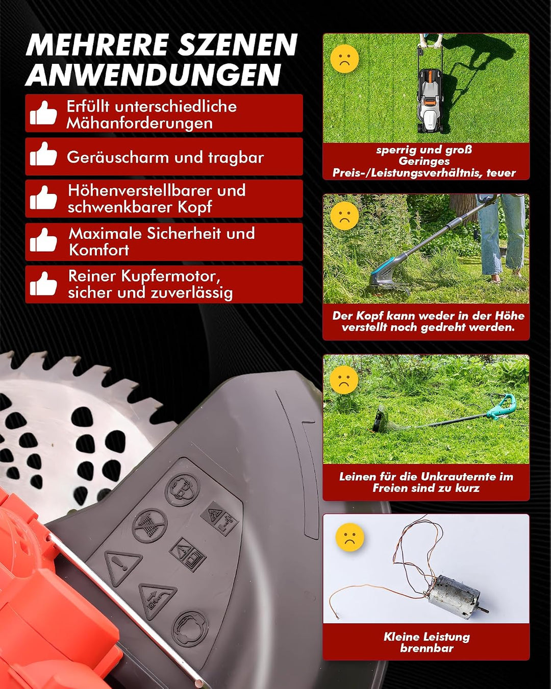Akku-Rasentrimmer für Makita Akku18V,Rasentrimmer mit Mäherkopf,Rasenkantenschneider,Teleskop-Freisc