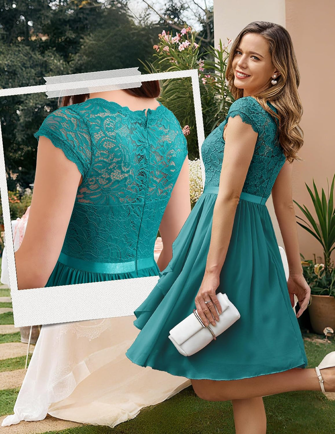 Wedtrend Cocktailkleid Damen Knielang Abendkleid Elegant für Hochzeit Elegant A Linie Rüschenkleid P