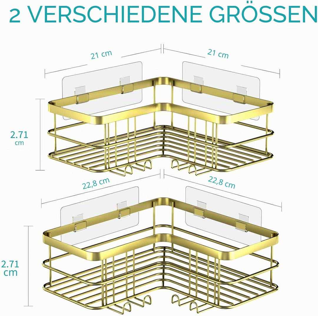 Yazoni Duschablage Ohne Bohren 2 Stück - Duschregal Ecke mit Haken, Duschablage Edelstahl für Badezi