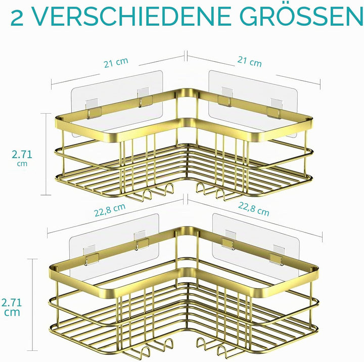 Yazoni Duschablage Ohne Bohren 2 Stück - Duschregal Ecke mit Haken, Duschablage Edelstahl für Badezi