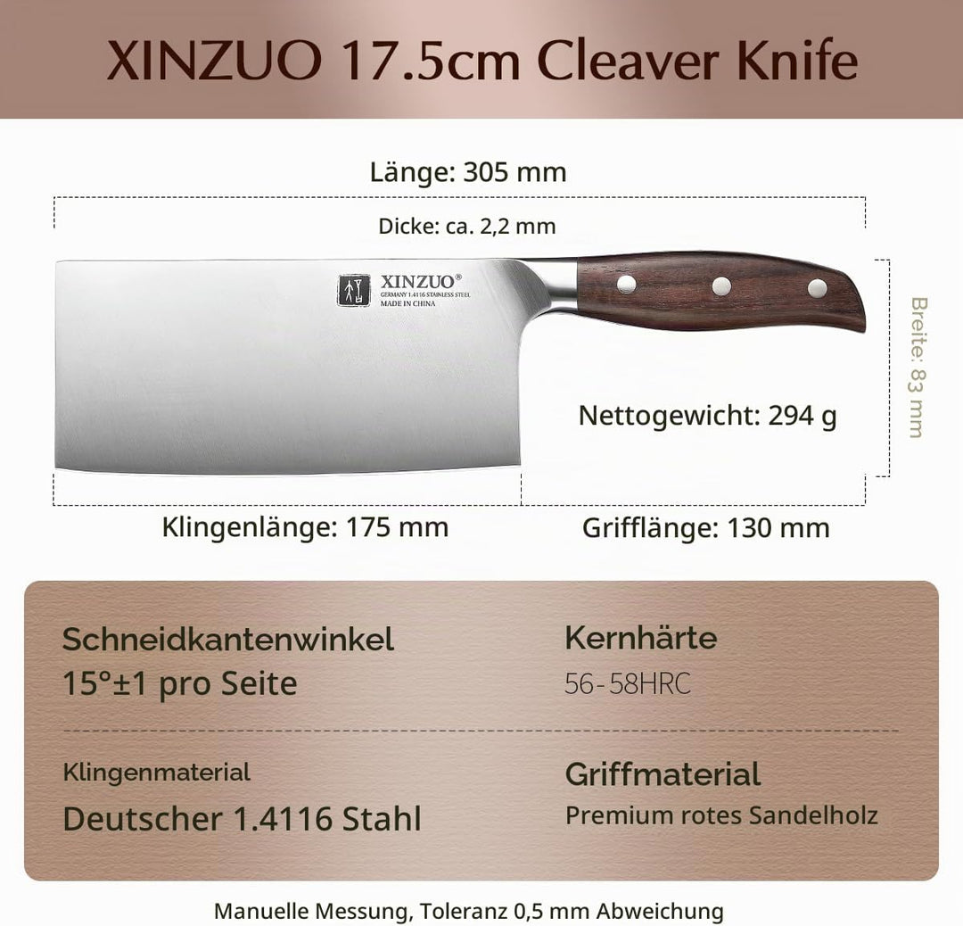 XINZUO Deutschem 1.4116 Edelstahl 17.5cm Hackmesser,Profi Hackbeil Scharfe Klinge Chinesisches Kochm