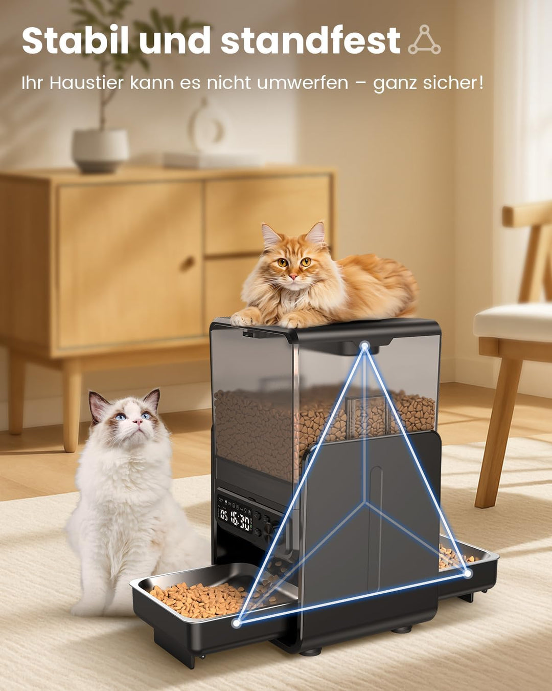 Futterautomat Katze für 2 Katzen, 5L/20 Tassen Katzenfutter Automat mit verstellbaren Schalen, Abneh