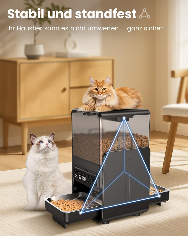 Futterautomat Katze für 2 Katzen, 5L/20 Tassen Katzenfutter Automat mit verstellbaren Schalen, Abneh