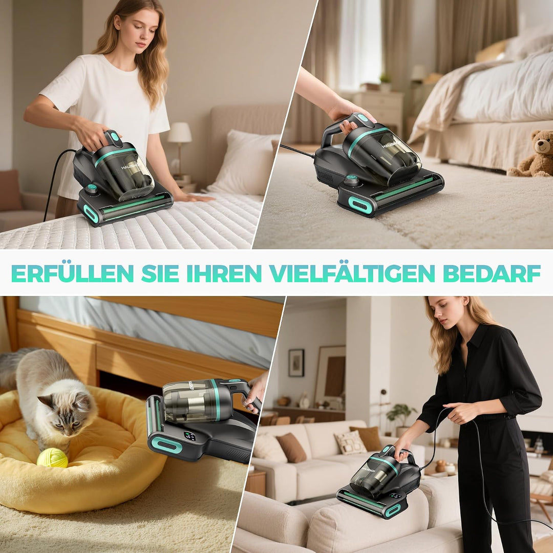 HAUSHOF Milbensauger für Matratzen mit UV Licht, 15 kPa Saugleistung, 60℃ Heissluft mit Aroma-Funkti
