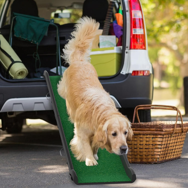 Hunderampe klappbar mit Kunstrasen, Hundeautorampe rutschfeste Einstiegshilfe bis 90 kg, Hundetreppe