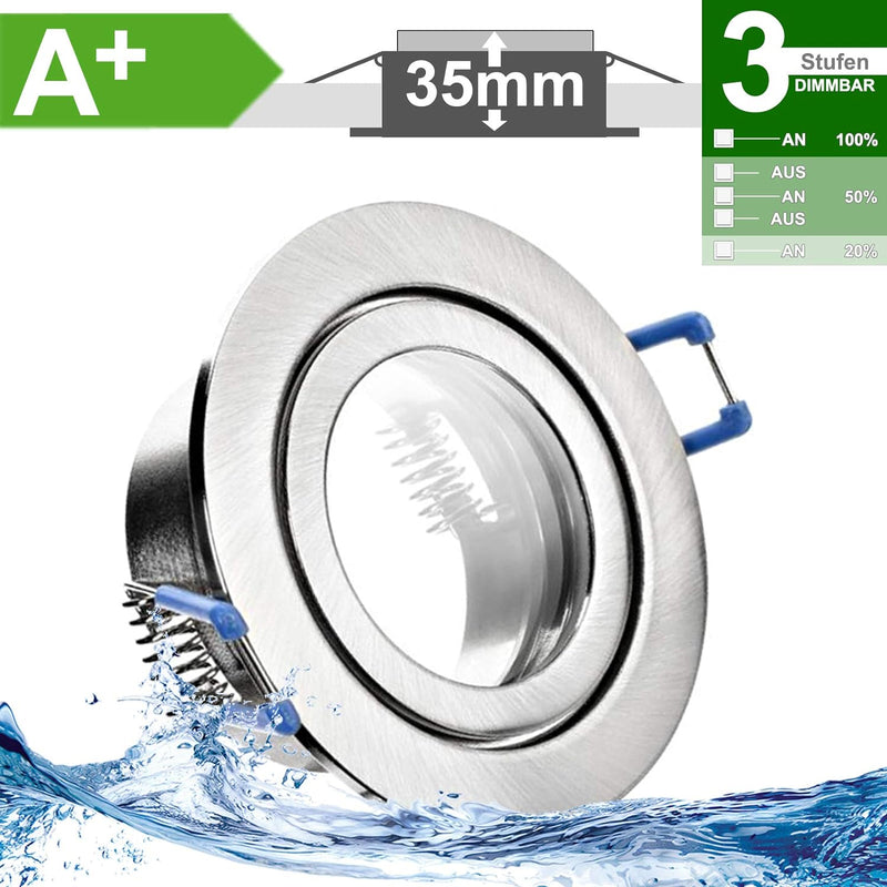 trendlights24 Mare IP44 Bad LED Einbaustrahler 230V Edelstahl rund 3 Stufen dimmbar ultra flach 35 m