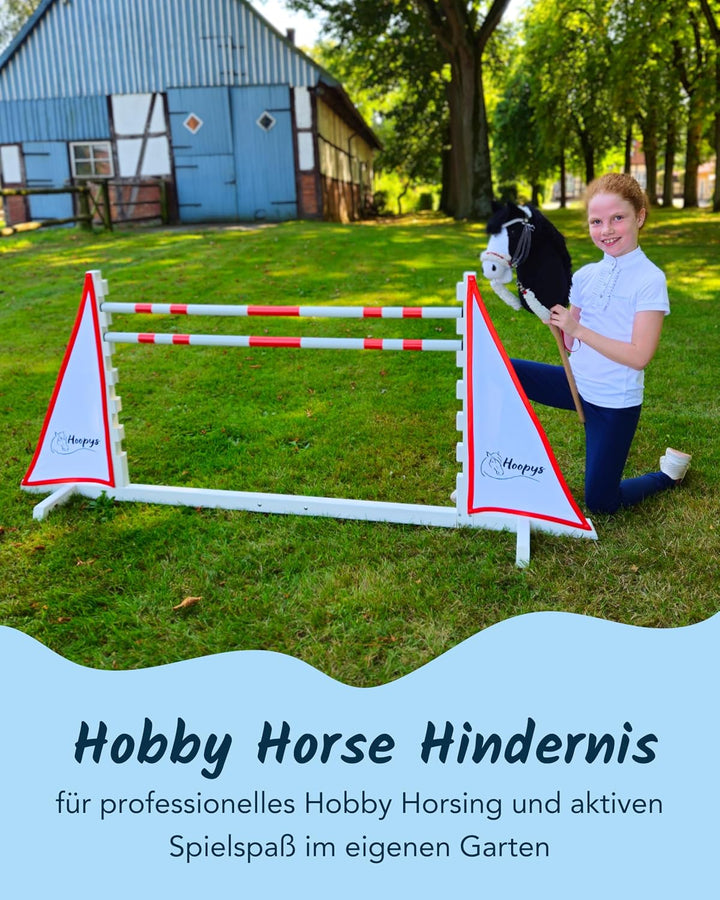 Hobby Horse Hindernis rot - mit zwei Sprung Stangen - Steckenpferd Spielzeug für den Garten - Garten