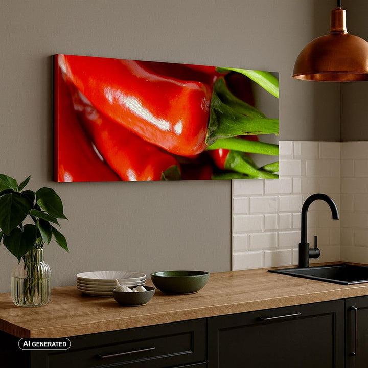 Wandbilder Dekoration Wohnzimmer Gemüse würzig Chili Panorama Bilder auf Leinwand 120x50cm Leinwandb
