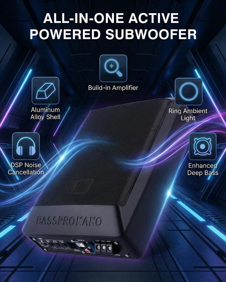 Ultraflacher Auto-Subwoofer, geeignet für Limousinen/LKW, mit integriertem Verstärker, unter den Sit