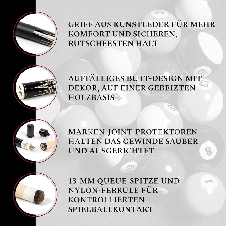 Riley Centurion American Billardqueue mit Kunstledergriff, 147 cm, 13 mm Spitze (P4C) P5C mit Koffer