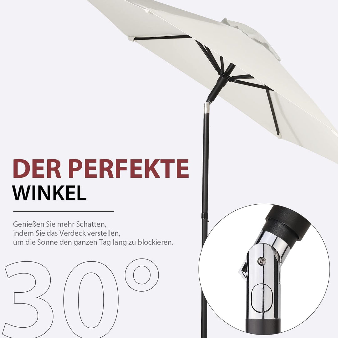 Sekey® 180cm Sonnenschirm | Gartenschirm für Terrasse,Balkon & Garten,Windfest Kippbar Creme UPF 50+