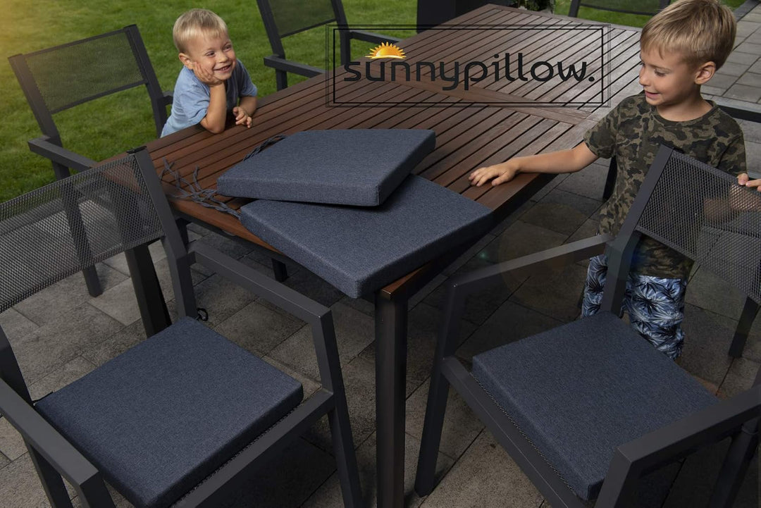 sunnypillow 4er Set Stuhlkissen mit Bindebänder - 40 x 40 x 3 cm - Sitzkissen Outdoor für Stühle/Bän