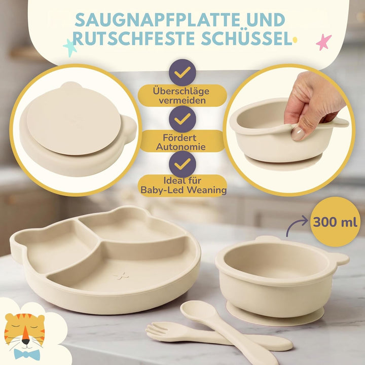 Baby Geschirrset | 12 Stücke | Baby Teller Set | Baby Geschirrset mit Saugnapf | Baby Geschirr | BPA