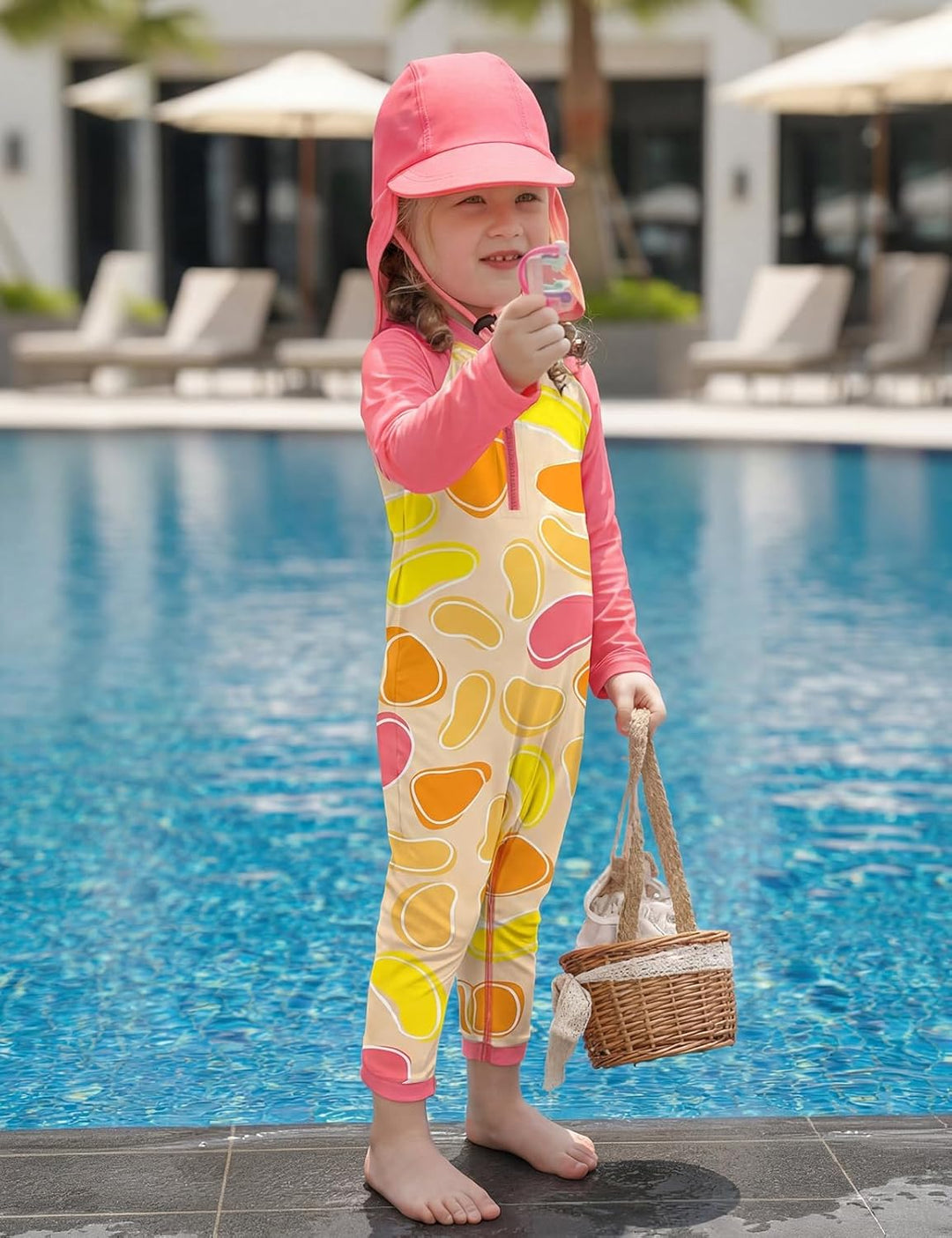 weVSwe Baby Mädchen Langarm Badeanzug UV-Schutz UPF 50+ Einteiler mit Kleinkind Sonnenhut Flap Cap 0