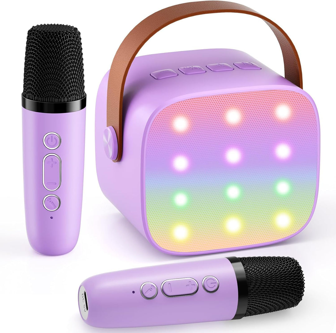 Mini-Karaoke-Maschine mit 2 kabellosen Mikrofonen, Top-Tragbare Bluetooth-Karaoke-Maschine für Kinde