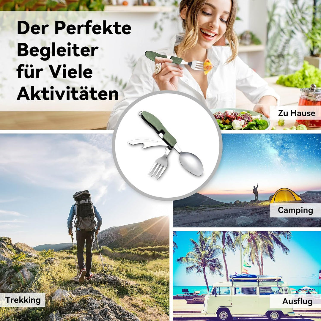 HIKENTURE® Outdoor Campingbesteck Set - Klappbesteck Outdoor Besteck aus Edelstahl mit Gürteltasche