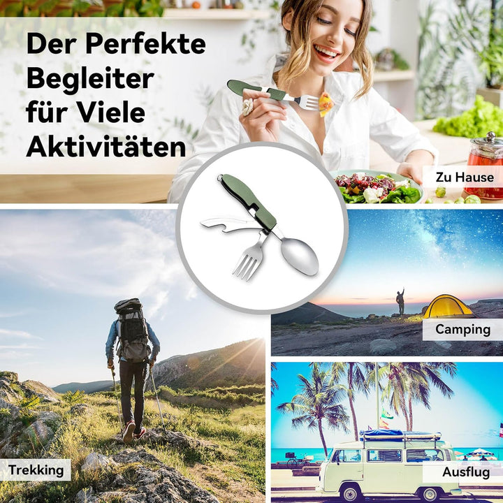 HIKENTURE® Outdoor Campingbesteck Set - Klappbesteck Outdoor Besteck aus Edelstahl mit Gürteltasche