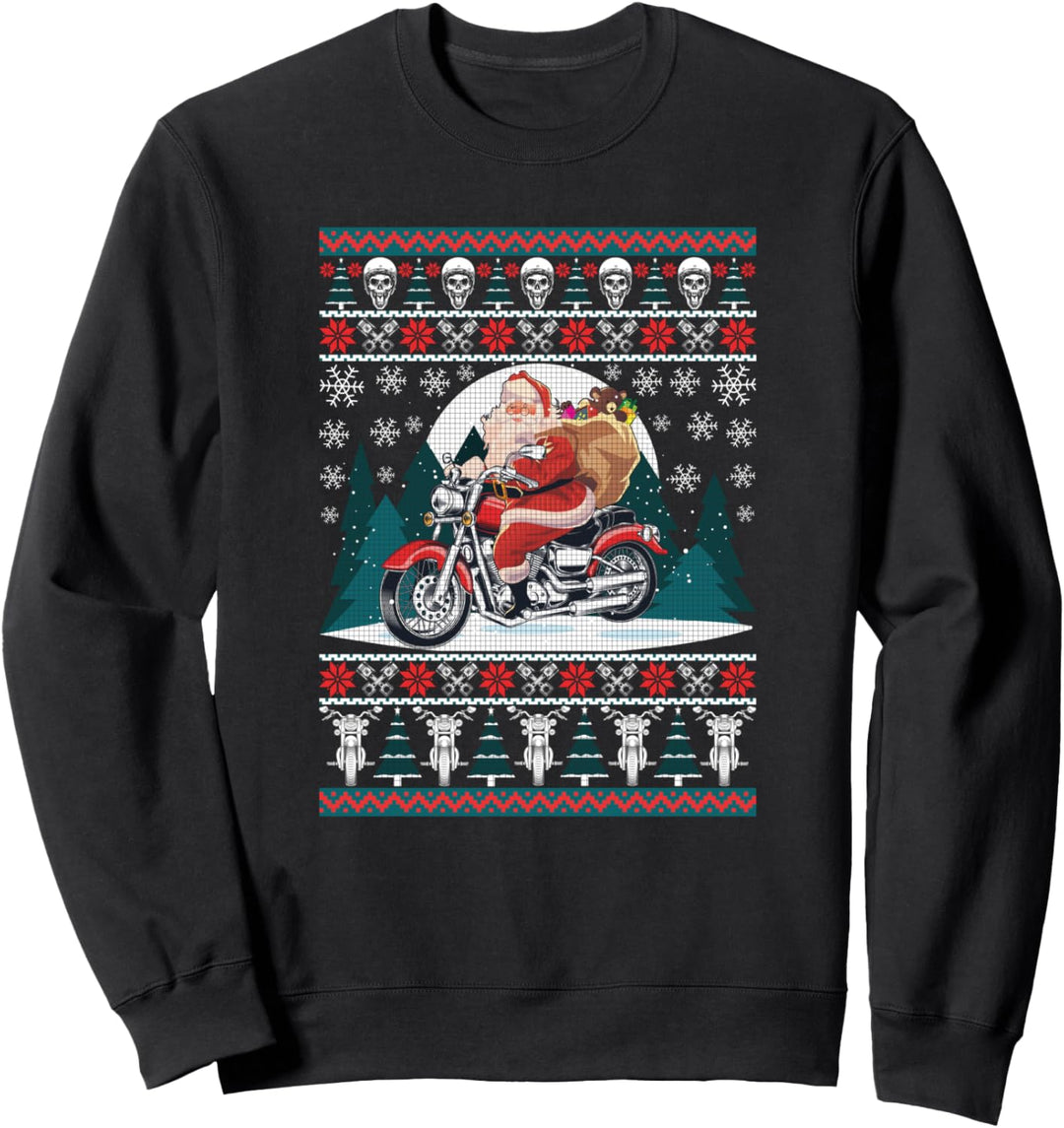 Biker Christmas Gifts Ugly Christmas Motorcyle Santa Holiday Sweatshirt