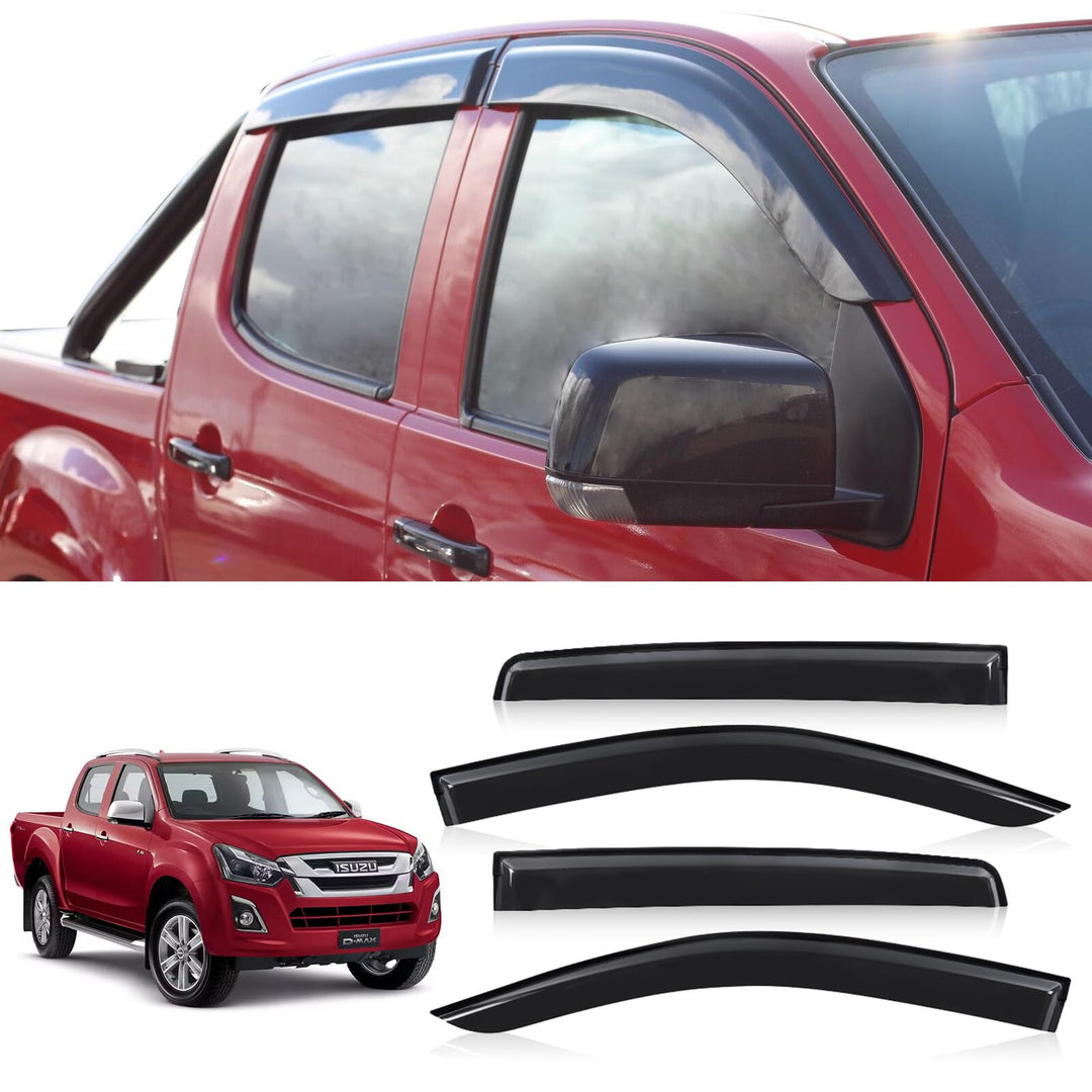 JHCHAN Winddeflektoren Windabweiser für Isuzu D-MAX 2012-2019 Doppelkabine Smoke Schwarze 4 Stück