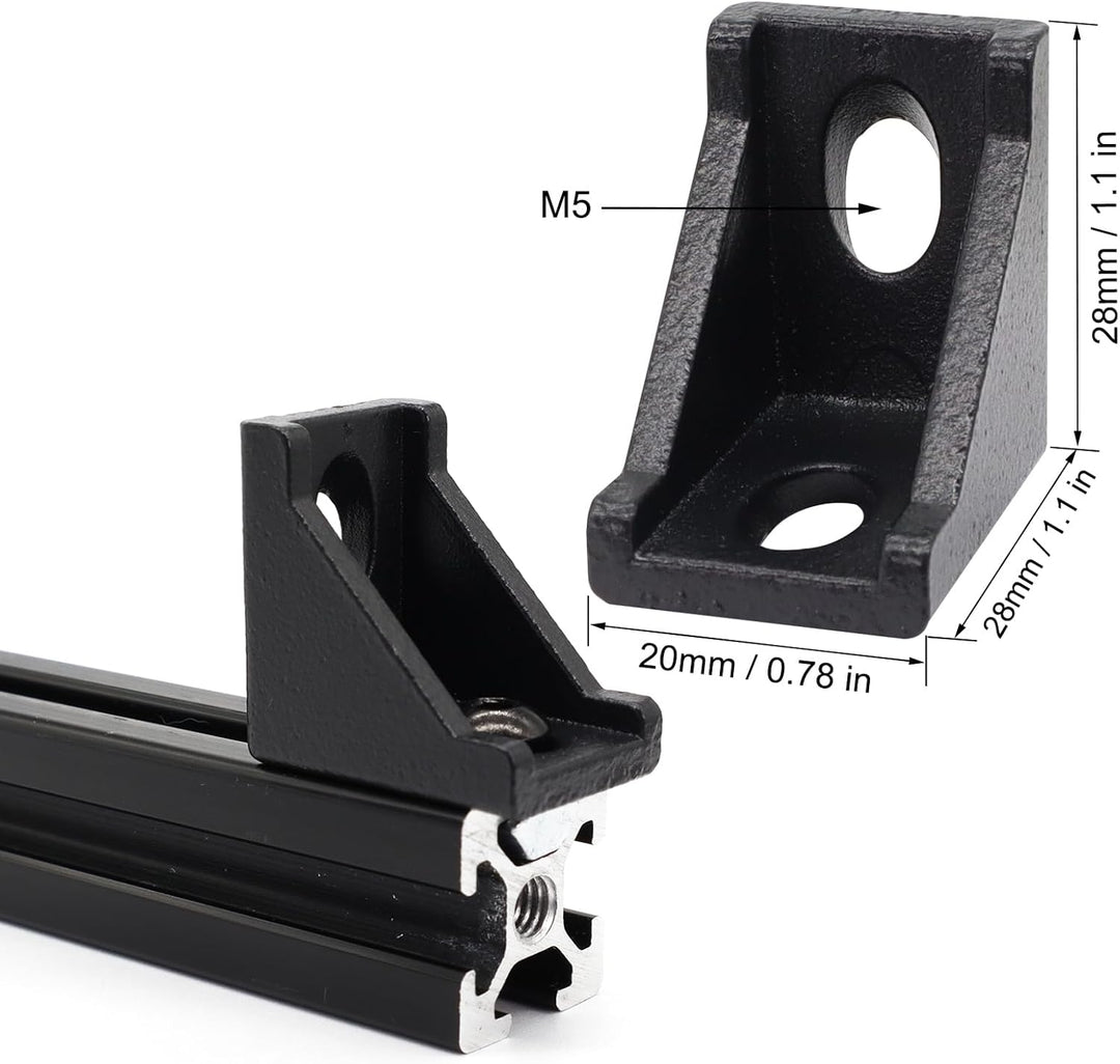 Aluminiumprofilverbinder-Set, 20 Stück, schwarz, 20 Stück, Eckwinkel, 40 Stück T-Muttern und Sechska