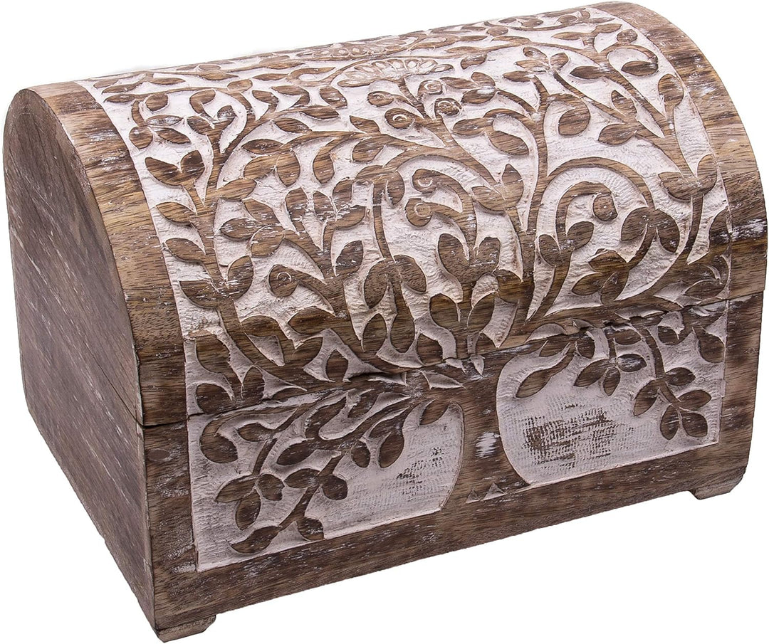 3 er Set Schatztruhen Baum des Lebens, massive Holz-Schatullen max.28 x 20 x 19 cm, white wash … Whi